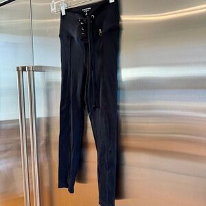 NWOT Year of Ours Ribbed Black Football Leggings Cropped Length Lace Up Front